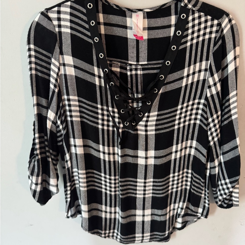 Black and White Plaid Women's Top